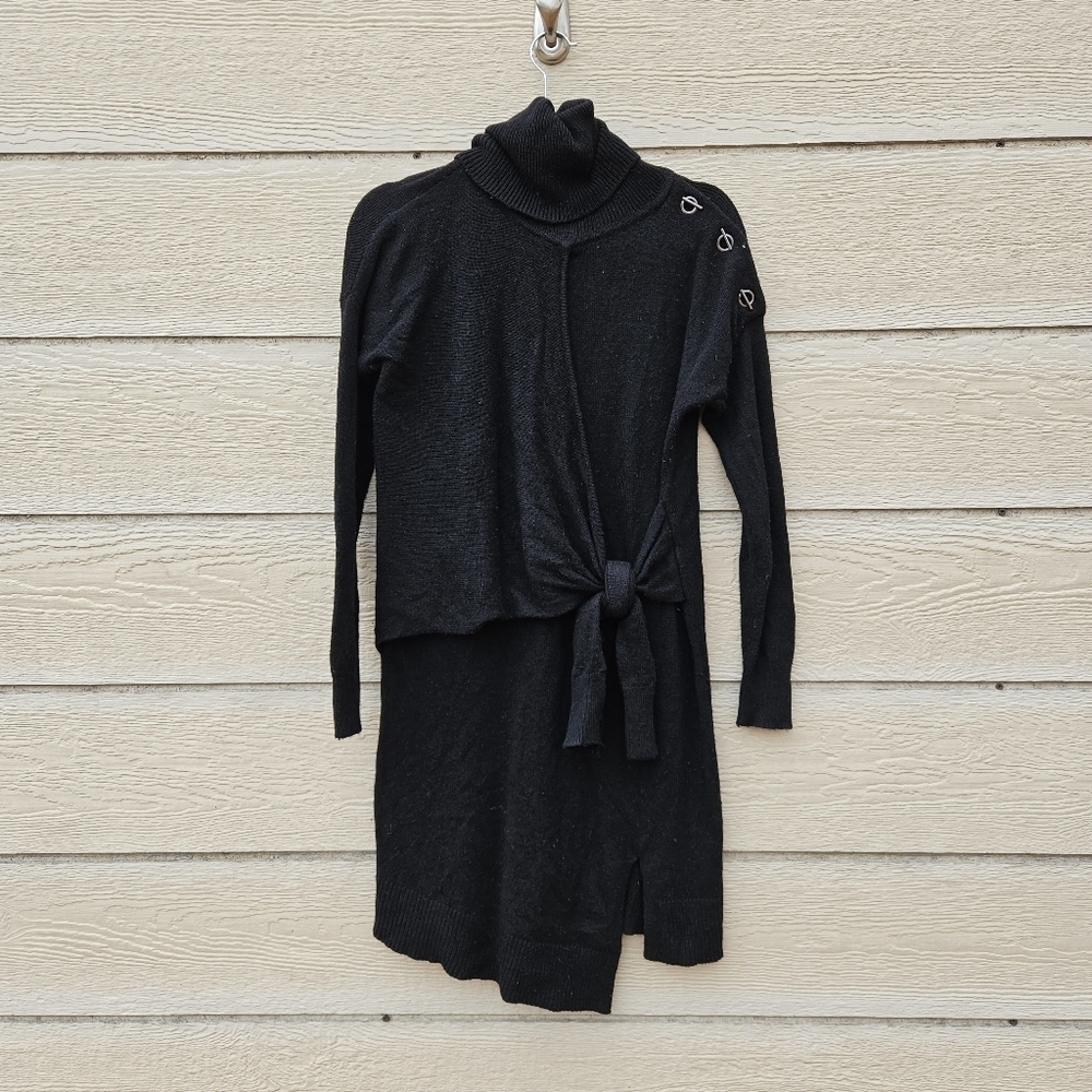 Karen Millen black turtleneck tie front sweater dress with toggle detail small - Picture 1 of 4